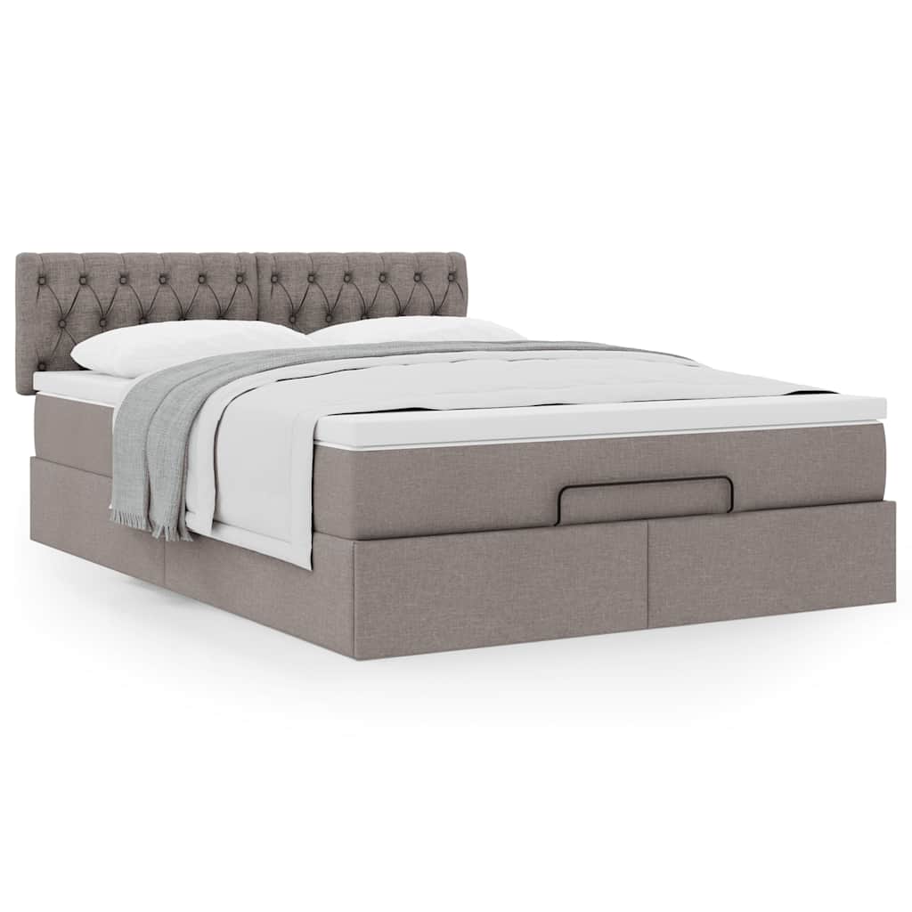 Lit ottoman avec matelas taupe 140x200 cm tissu - XIOS