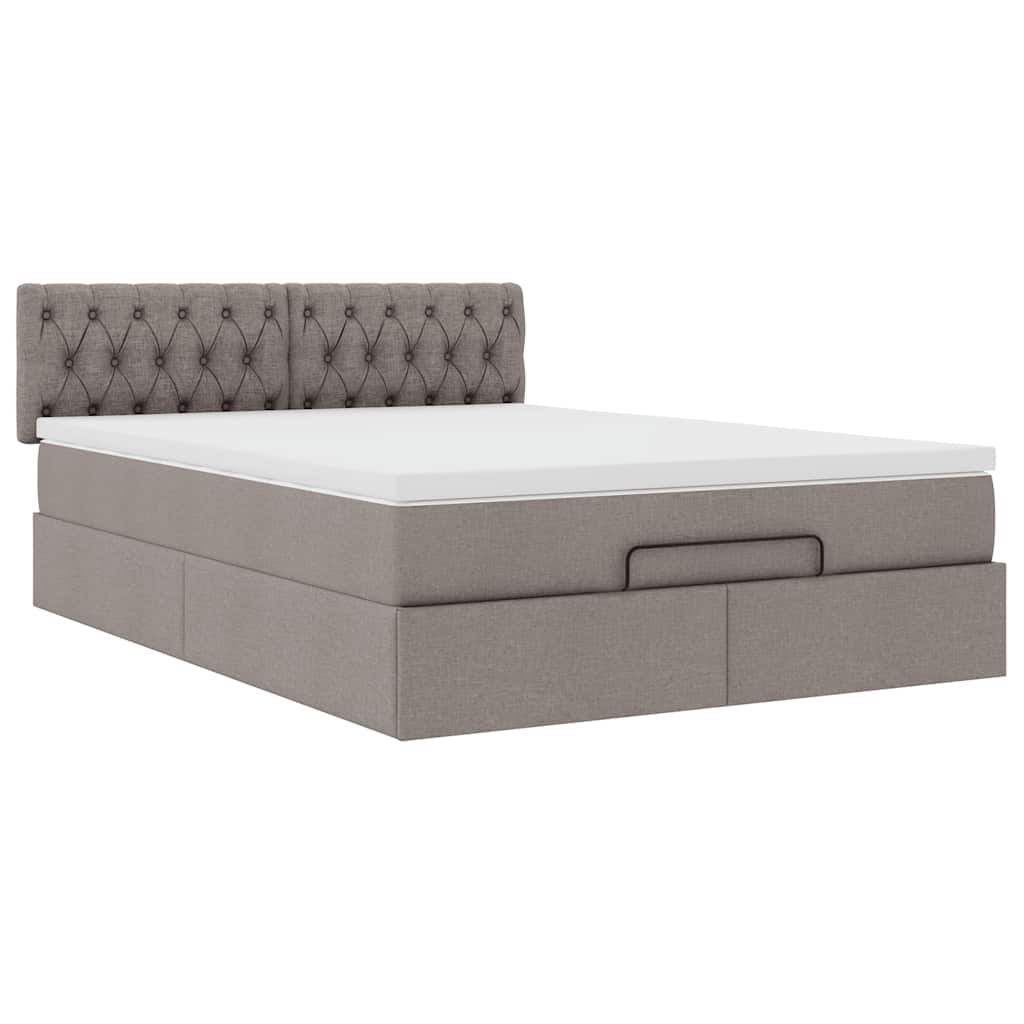 Lit ottoman avec matelas taupe 140x200 cm tissu - XIOS