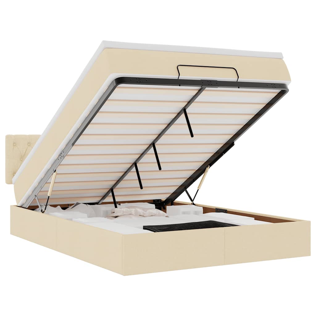 Lit ottoman avec matelas crème 140x200 cm tissu - XIOS