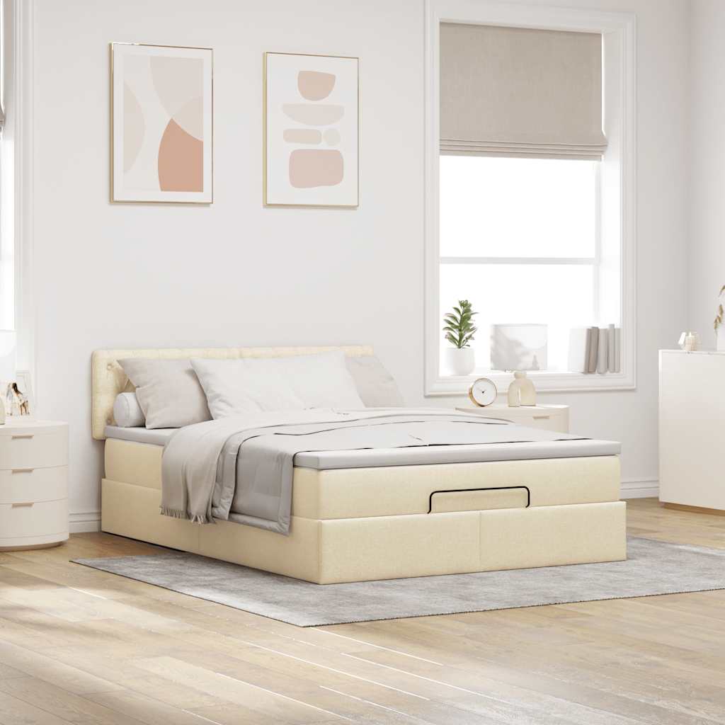 Lit ottoman avec matelas crème 140x200 cm tissu - XIOS