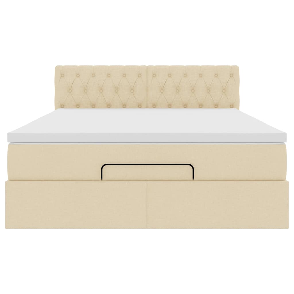 Lit ottoman avec matelas crème 140x200 cm tissu