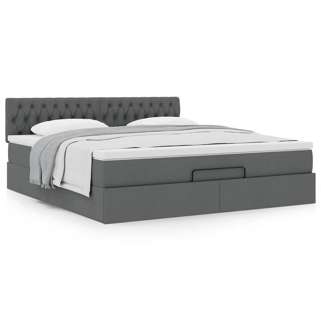 Cadre de lit ottoman avec matelas gris foncé 160x200cm tissu - XIOS