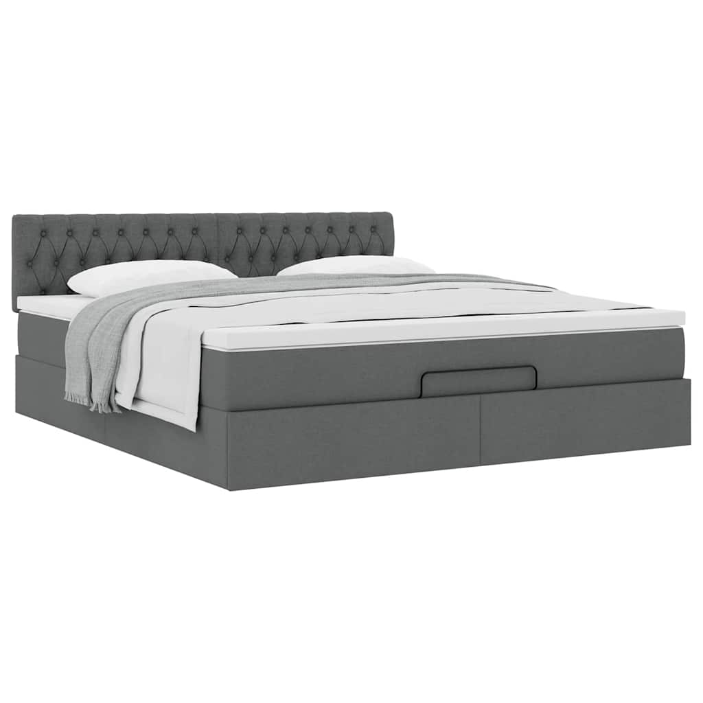 Cadre de lit ottoman avec matelas gris foncé 160x200cm tissu - XIOS