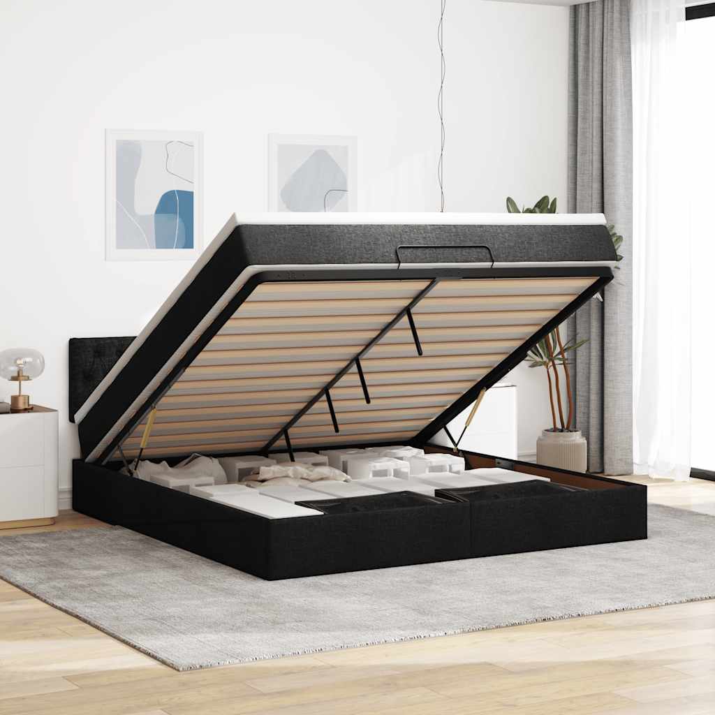 Cadre de lit ottoman avec matelas noir 160x200 cm tissu