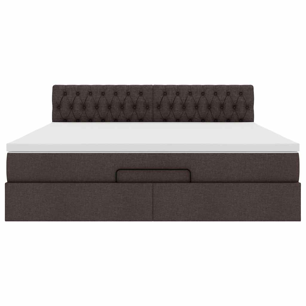 Cadre de lit ottoman avec matelas marron foncé 160x200 cm tissu - XIOS