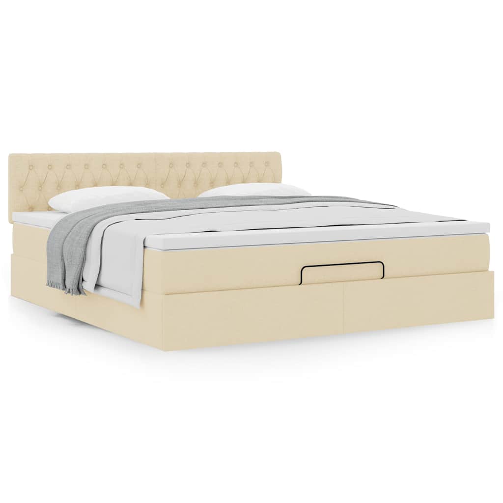 Cadre de lit ottoman avec matelas crème 160x200 cm tissu - XIOS