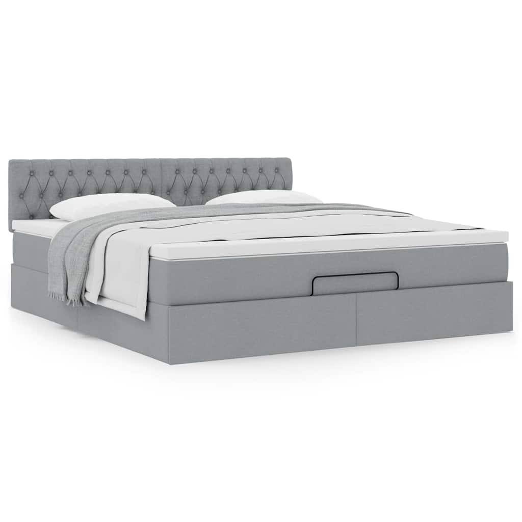 Cadre de lit ottoman et matelas gris clair 180x200 cm tissu - XIOS