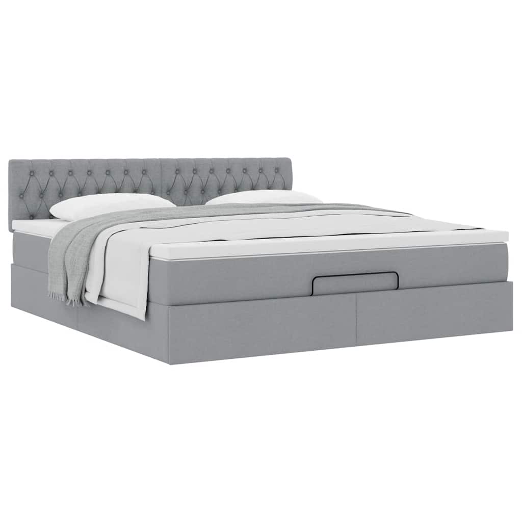 Cadre de lit ottoman et matelas gris clair 180x200 cm tissu - XIOS