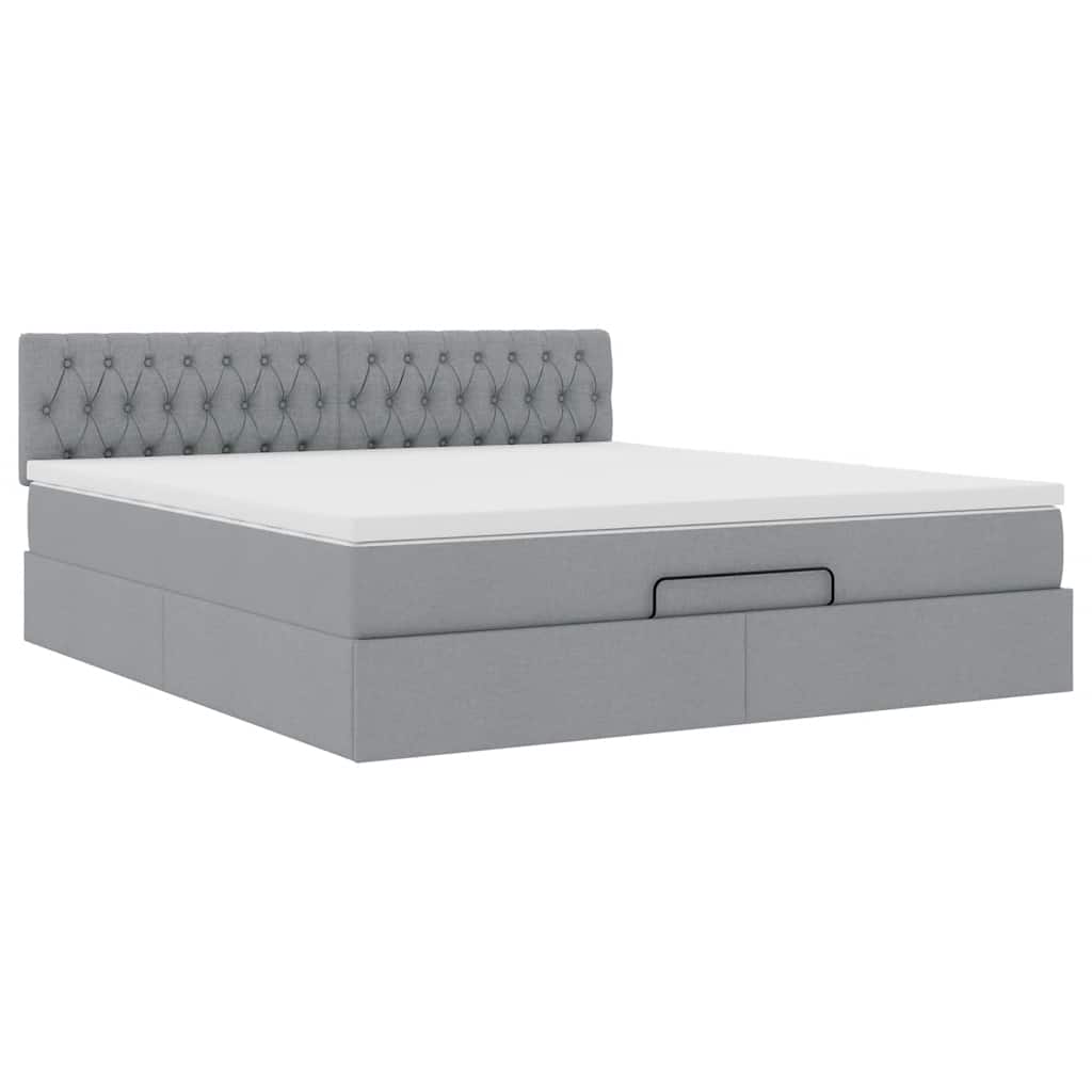 Cadre de lit ottoman et matelas gris clair 180x200 cm tissu - XIOS