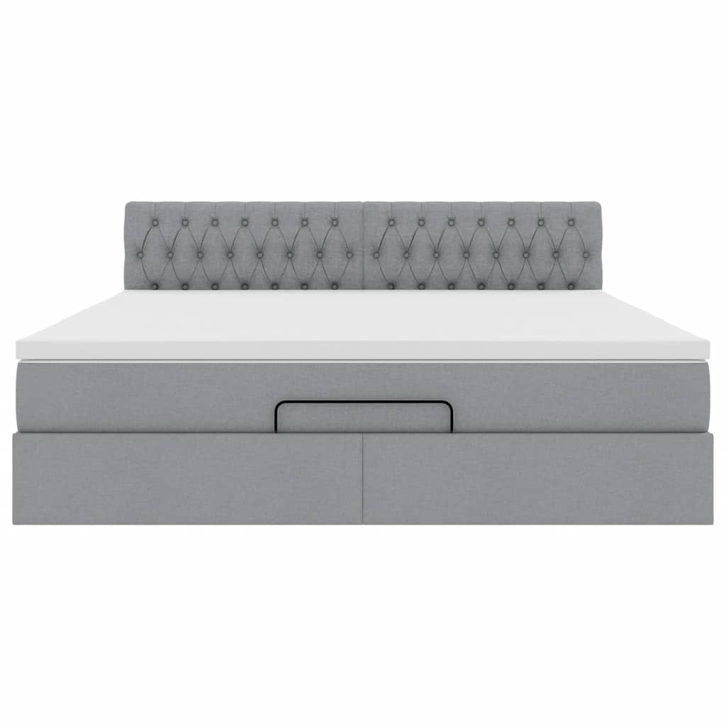 Cadre de lit ottoman et matelas gris clair 180x200 cm tissu - XIOS