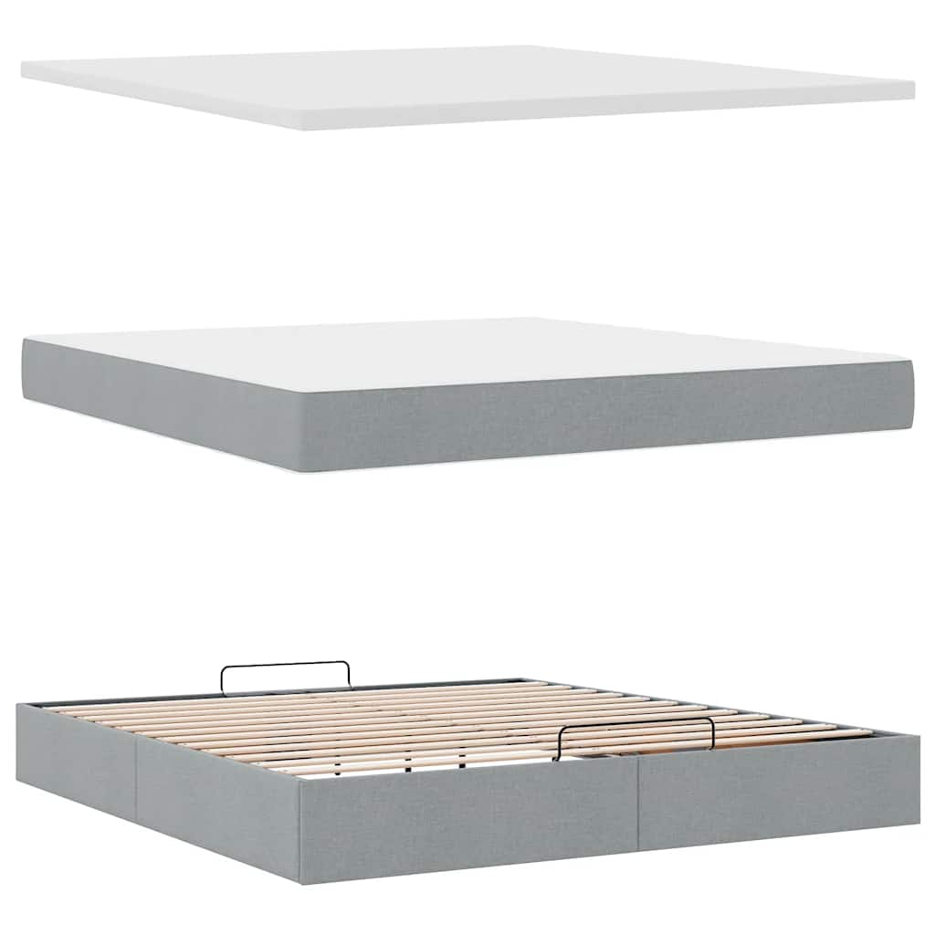 Cadre de lit ottoman et matelas gris clair 180x200 cm tissu - XIOS