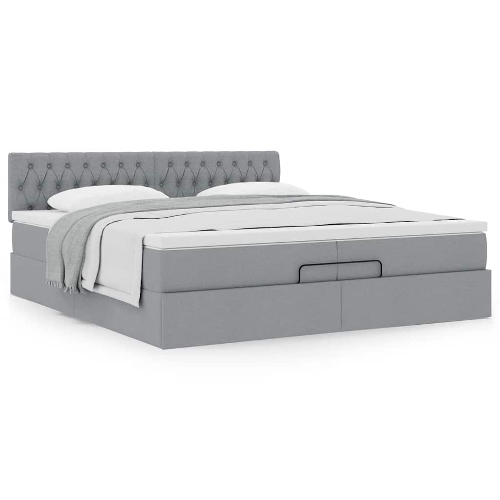 Cadre de lit ottoman avec matelas gris clair 200x200 cm tissu - XIOS