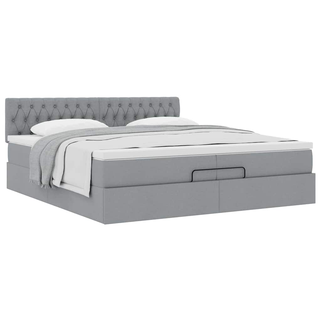 Cadre de lit ottoman avec matelas gris clair 200x200 cm tissu - XIOS