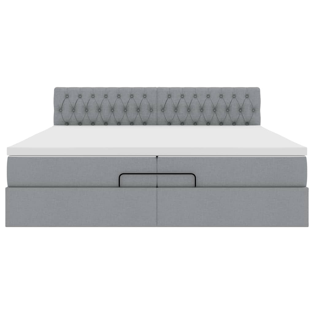 Cadre de lit ottoman avec matelas gris clair 200x200 cm tissu - XIOS
