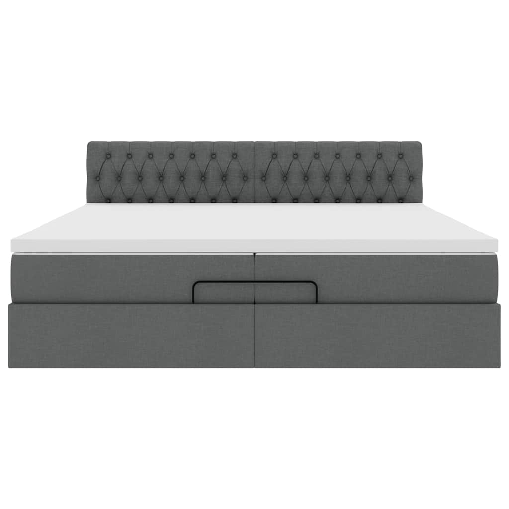 Cadre de lit ottoman avec matelas gris foncé 200x200 cm tissu - XIOS