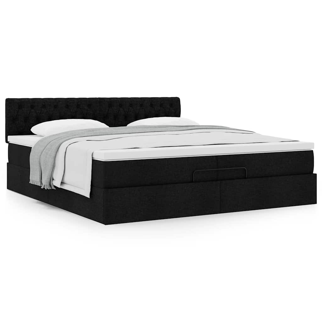 Cadre de lit ottoman avec matelas noir 200x200 cm tissu - XIOS