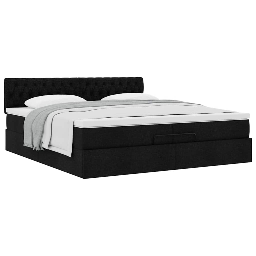 Cadre de lit ottoman avec matelas noir 200x200 cm tissu - XIOS