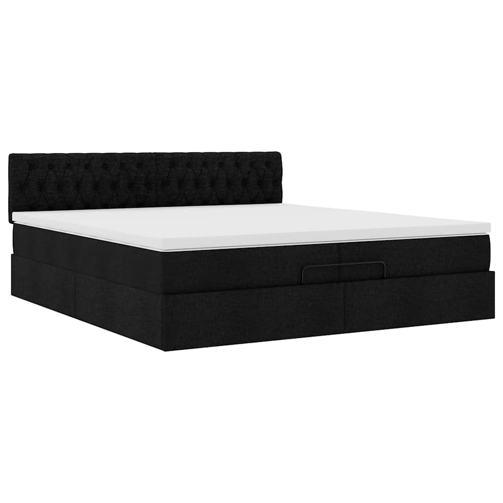 Cadre de lit ottoman avec matelas noir 200x200 cm tissu - XIOS