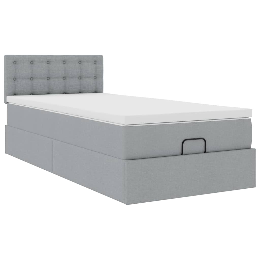 Cadre de lit ottoman avec matelas gris clair 80x200 cm tissu - XIOS