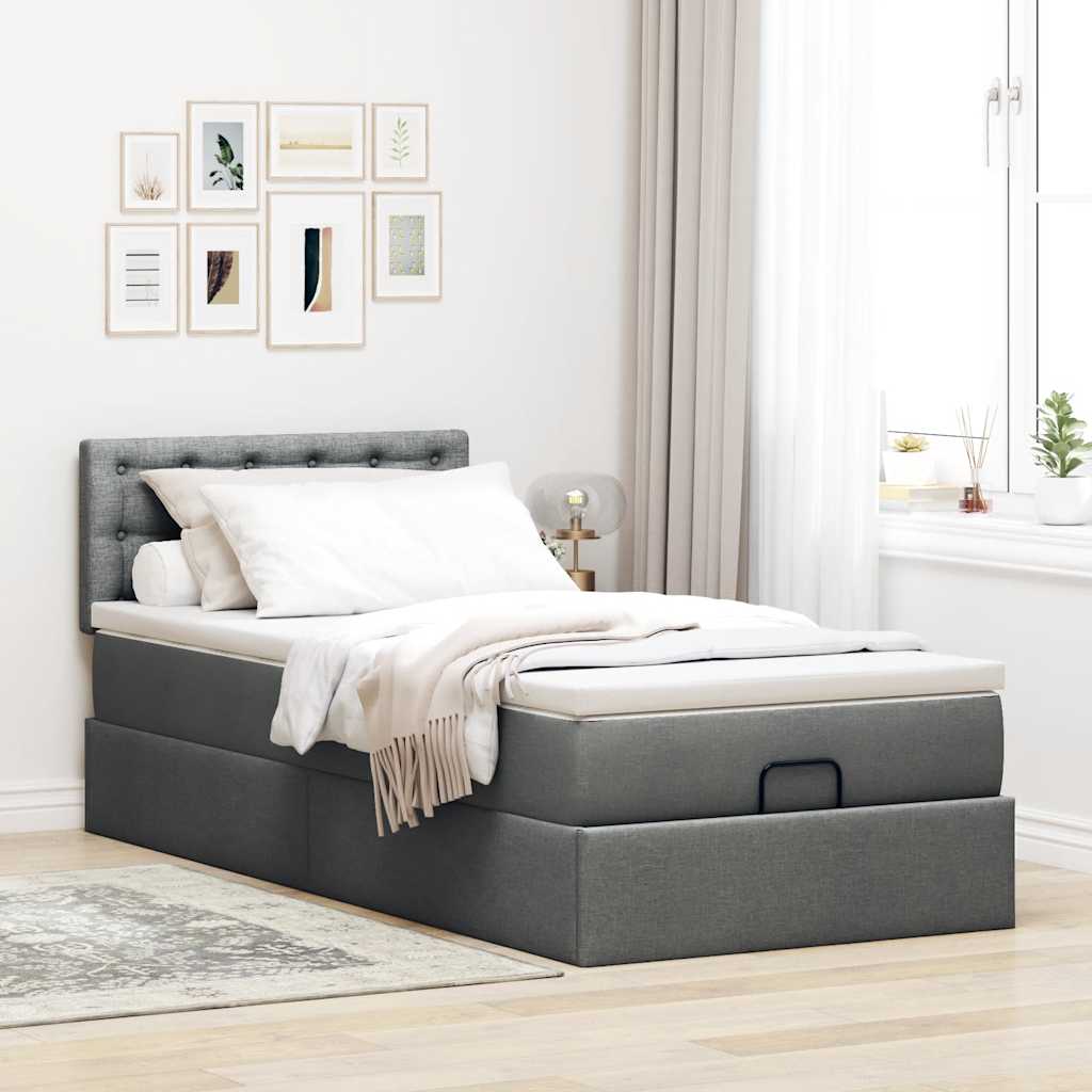 Cadre de lit ottoman avec matelas gris foncé 80x200 cm tissu - XIOS