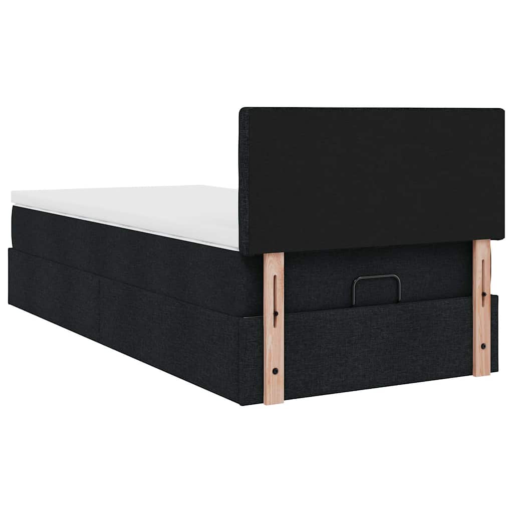 Cadre de lit ottoman avec matelas noir 80x200 cm tissu