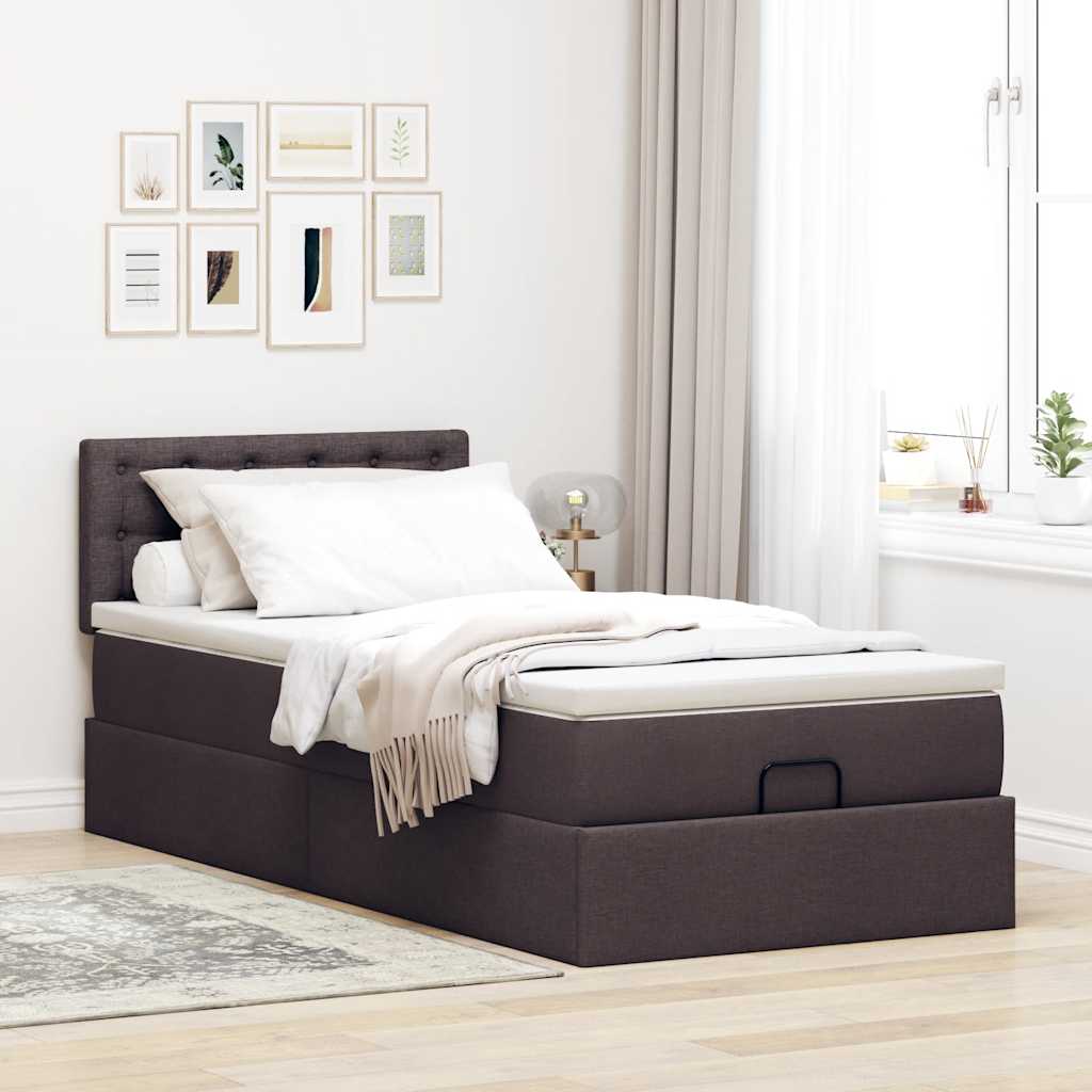 Cadre de lit ottoman avec matelas marron foncé 80x200 cm tissu - XIOS
