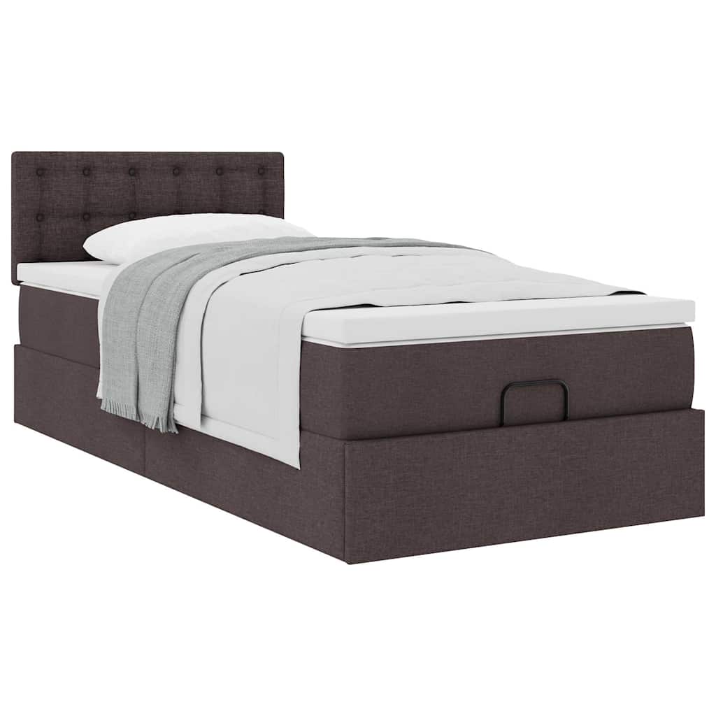 Cadre de lit ottoman avec matelas marron foncé 80x200 cm tissu - XIOS