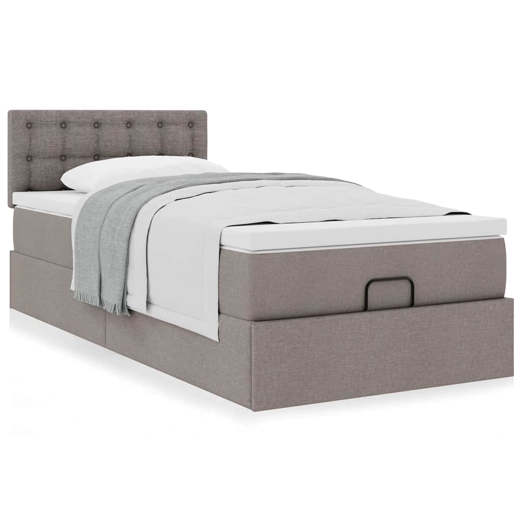 Cadre de lit ottoman avec matelas taupe 80x200 cm tissu - XIOS