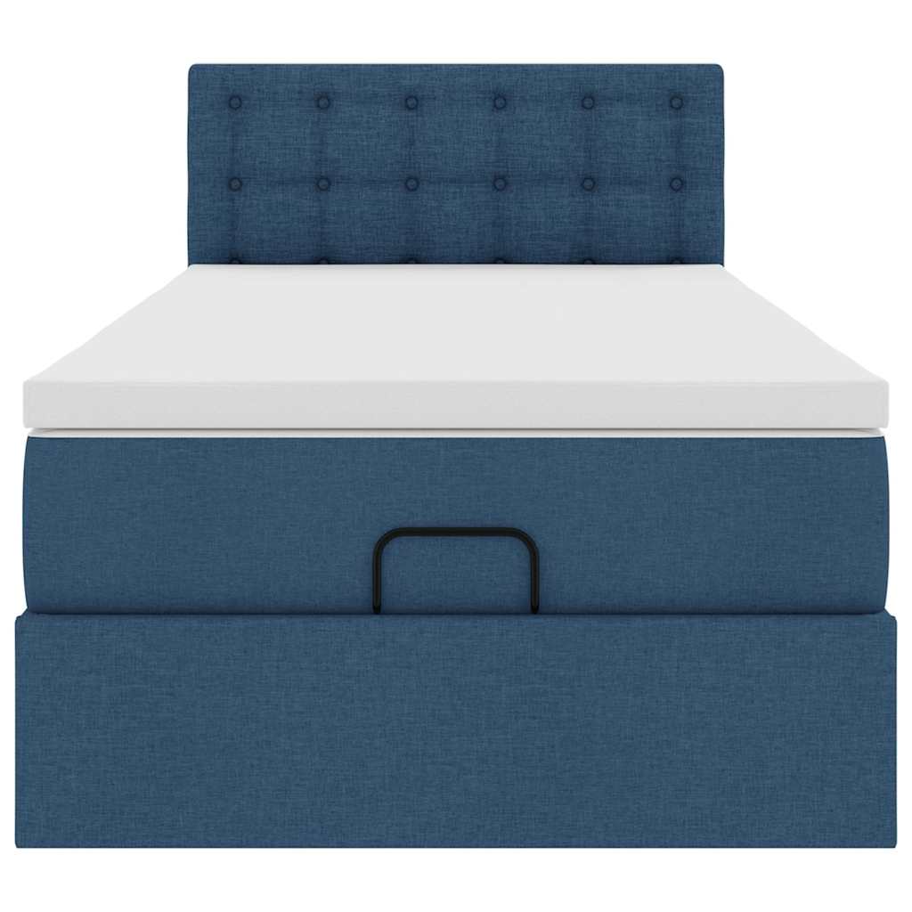 Cadre de lit ottoman avec matelas bleu 80x200 cm tissu - XIOS