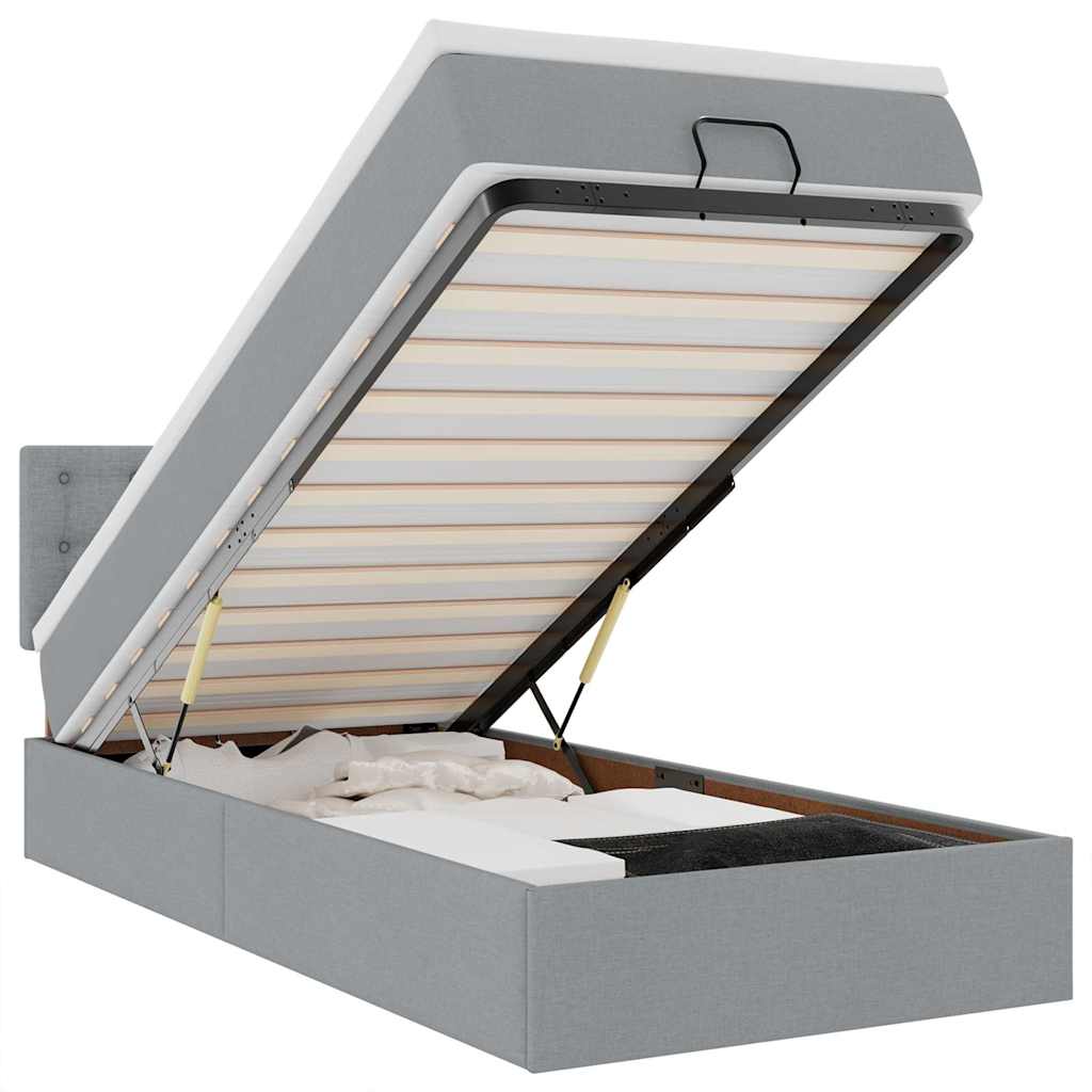 Cadre de lit ottoman et matelas gris clair 90x190 cm tissu - XIOS