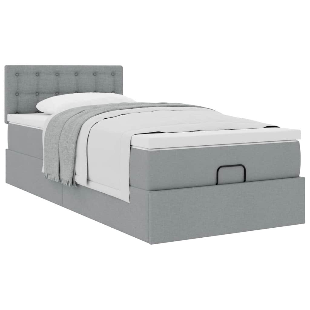 Cadre de lit ottoman et matelas gris clair 90x190 cm tissu - XIOS