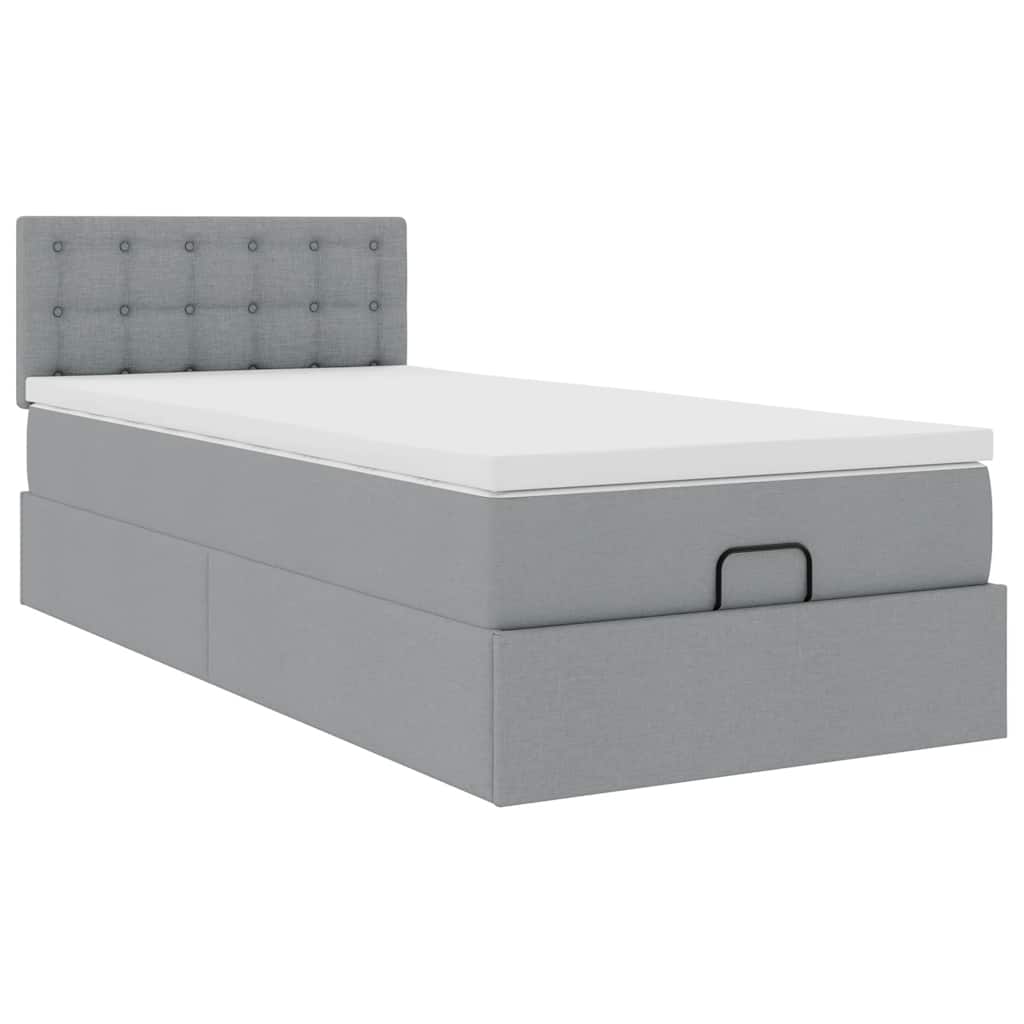 Cadre de lit ottoman et matelas gris clair 90x190 cm tissu - XIOS