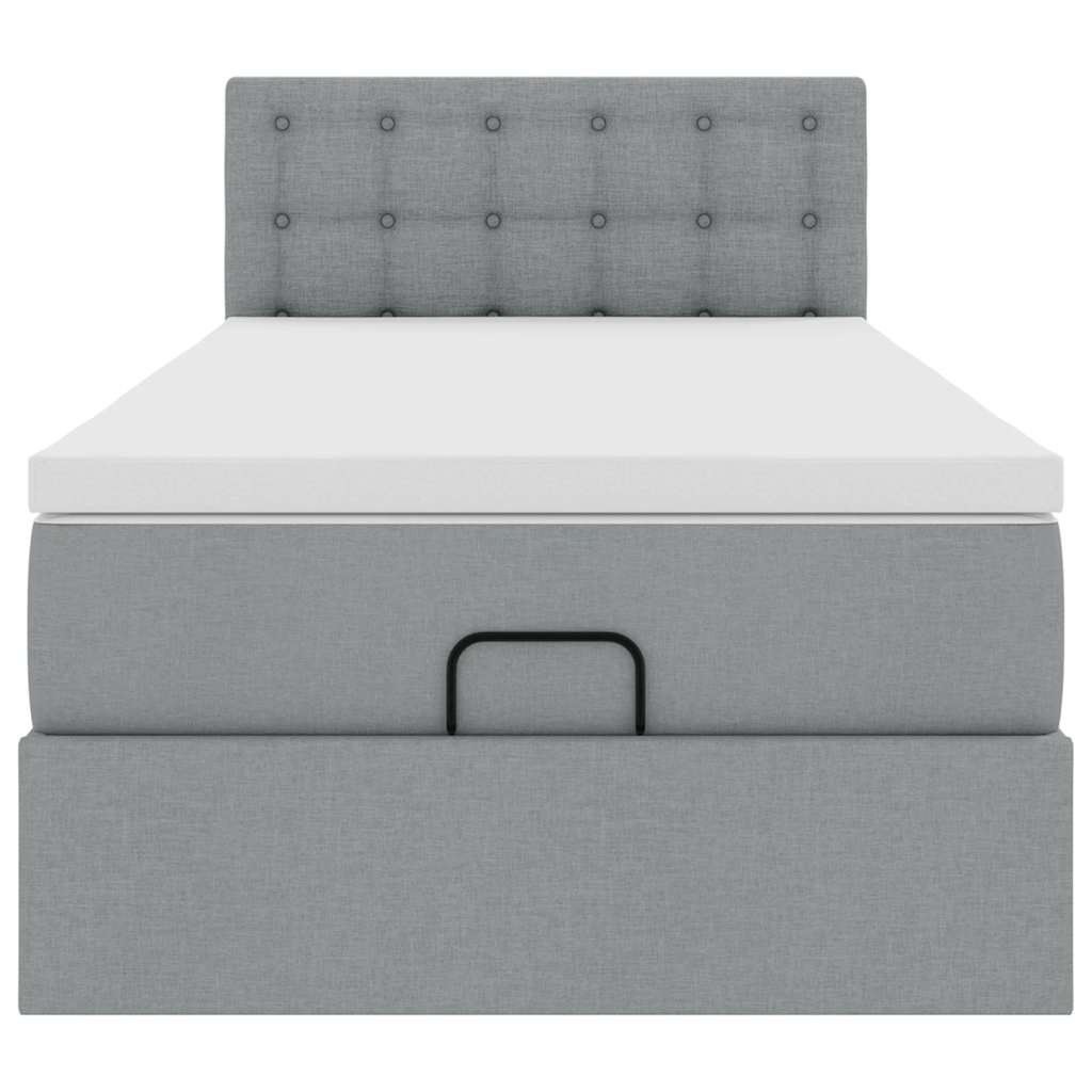 Cadre de lit ottoman et matelas gris clair 90x190 cm tissu - XIOS