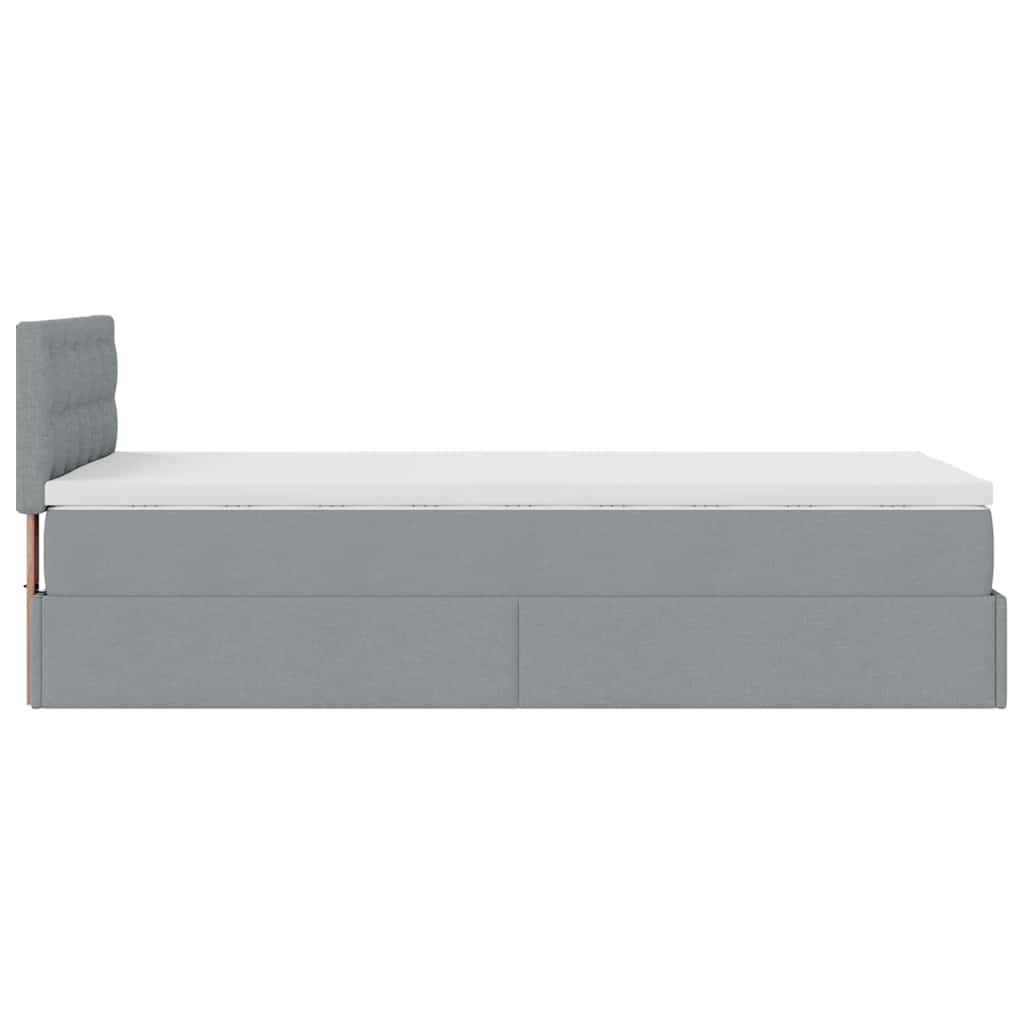 Cadre de lit ottoman et matelas gris clair 90x190 cm tissu - XIOS
