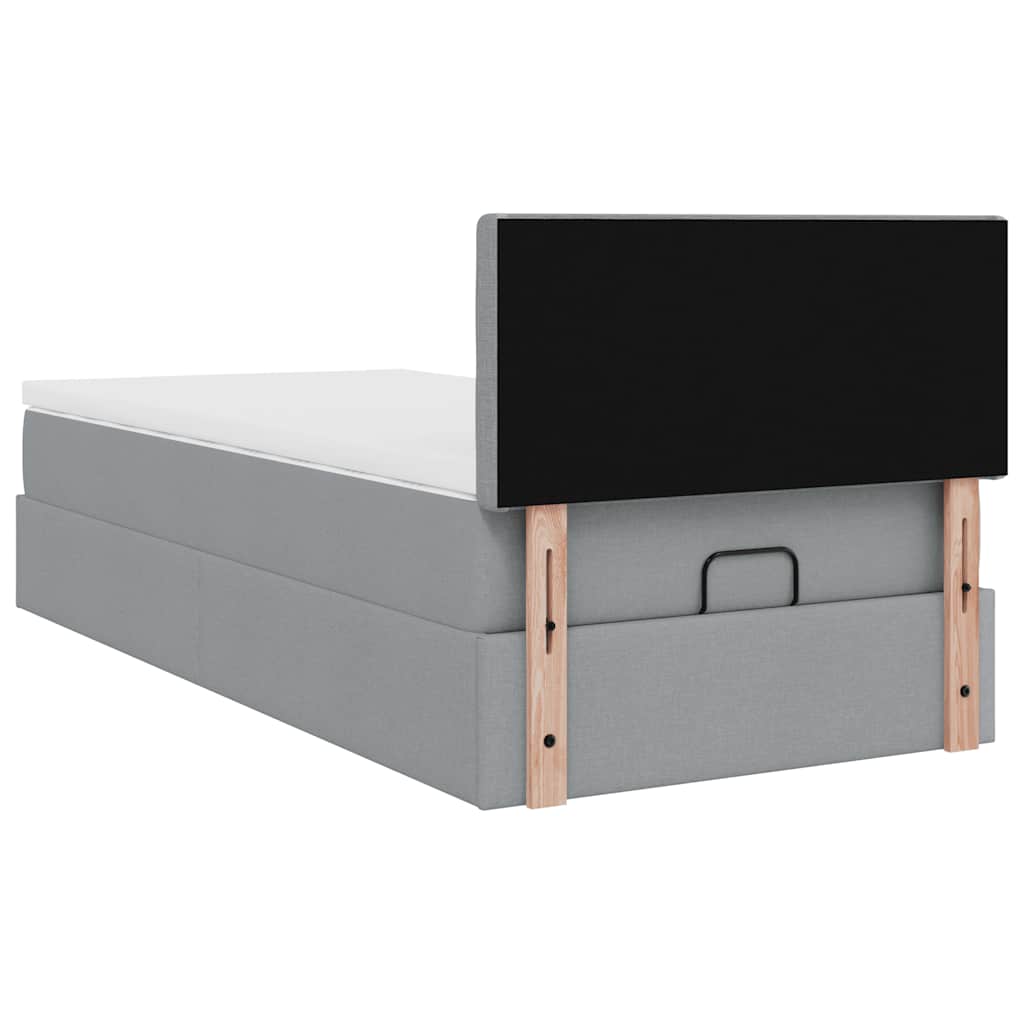 Cadre de lit ottoman et matelas gris clair 90x190 cm tissu - XIOS