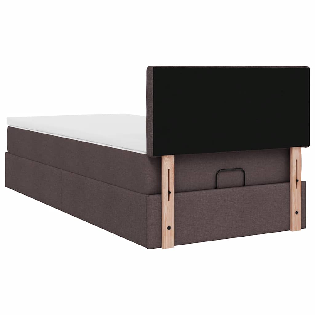 Cadre de lit ottoman avec matelas marron foncé 90x190 cm tissu - XIOS