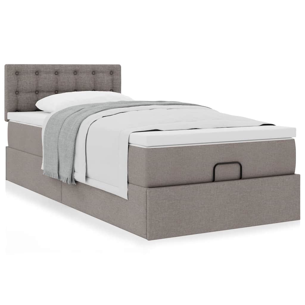 Cadre de lit ottoman avec matelas taupe 90x190 cm tissu - XIOS