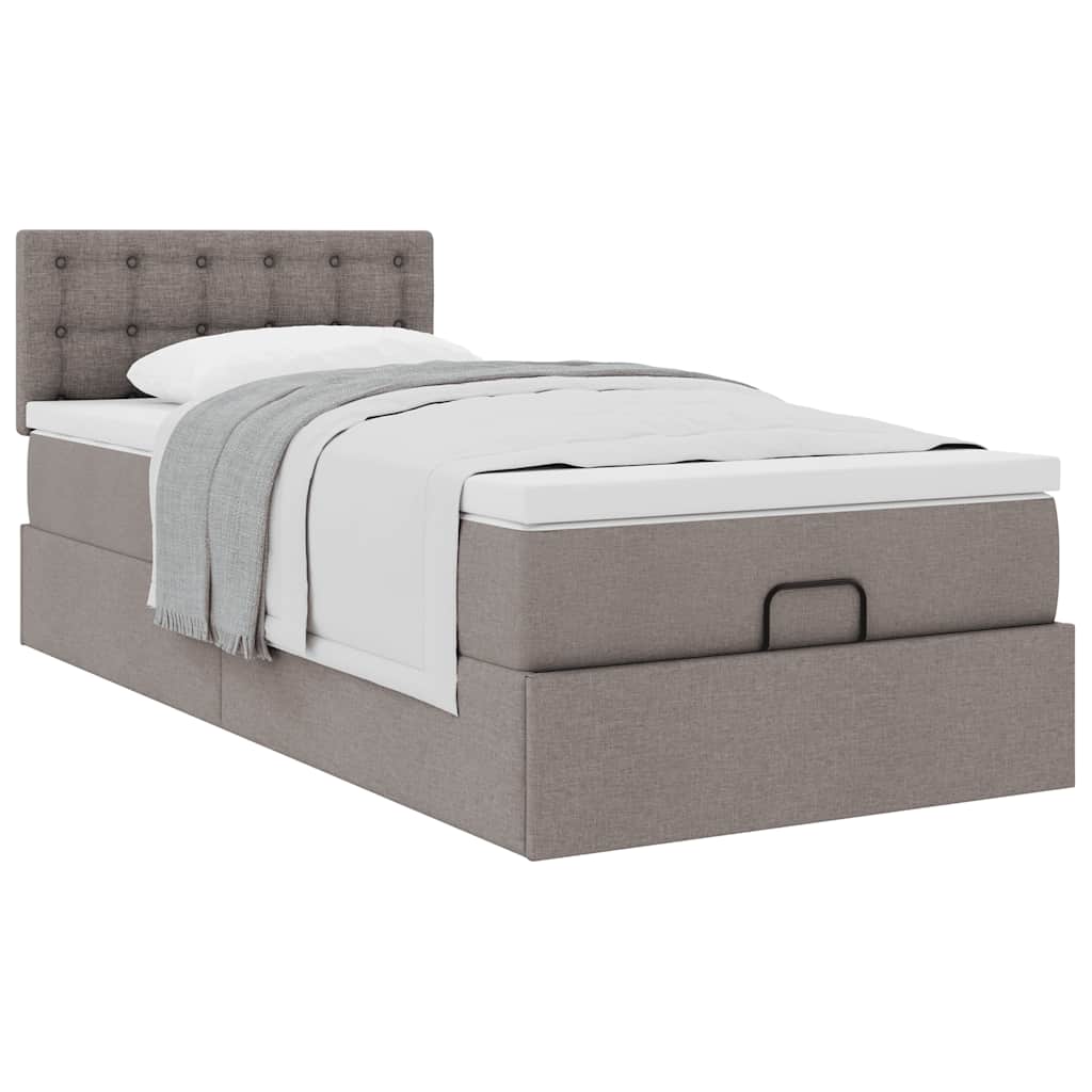 Cadre de lit ottoman avec matelas taupe 90x190 cm tissu - XIOS