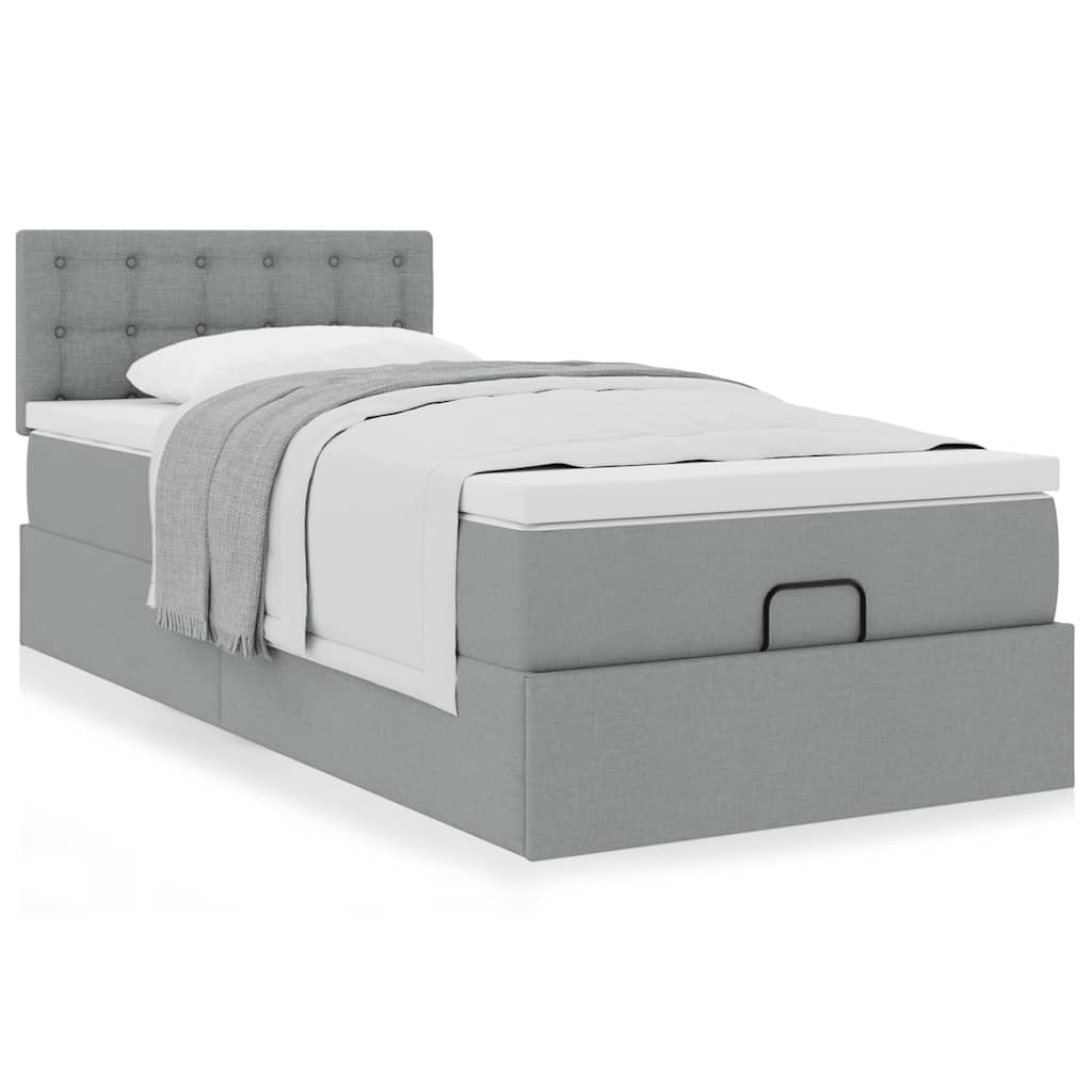 Lit ottoman avec matelas gris clair 90x200 cm tissu - XIOS