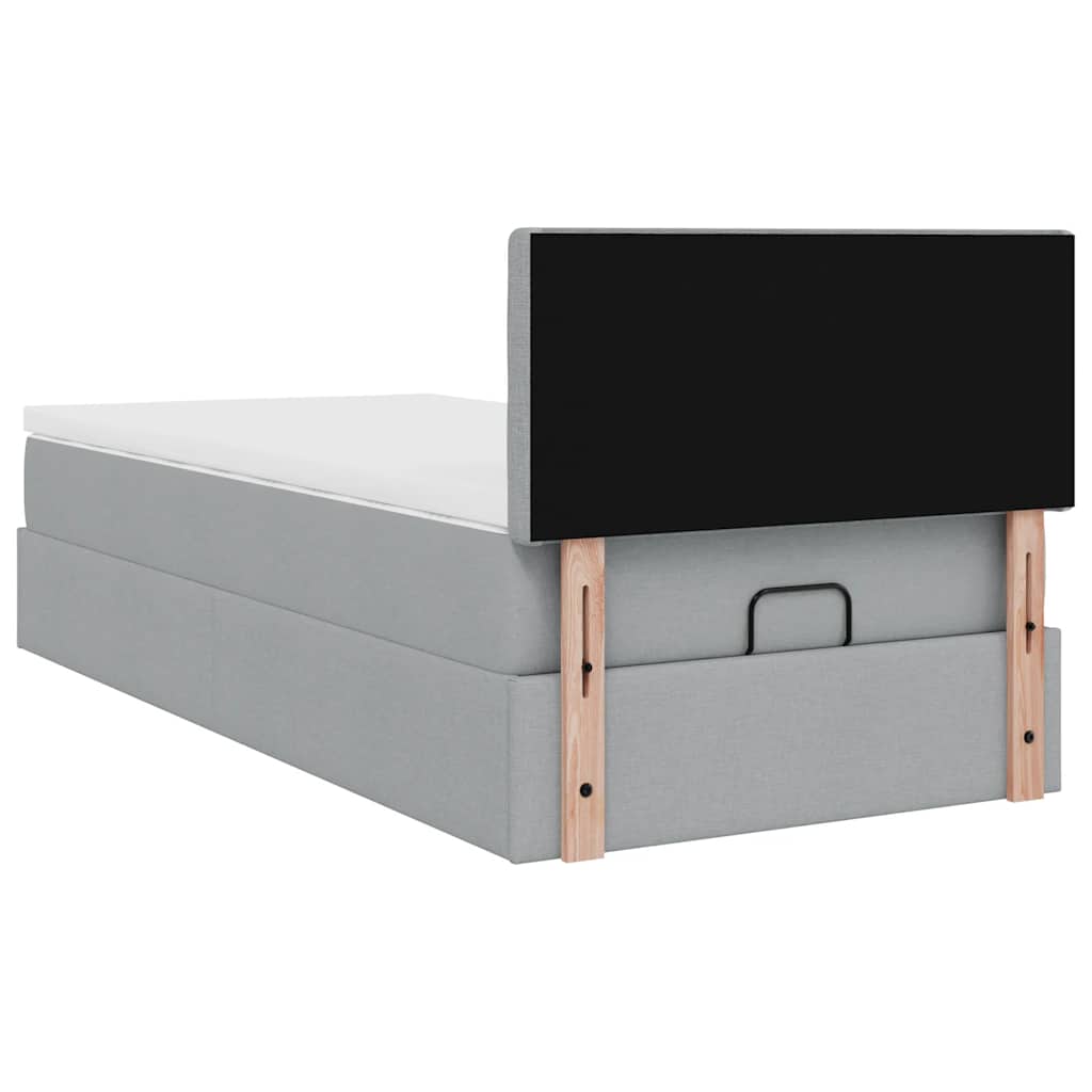 Lit ottoman avec matelas gris clair 90x200 cm tissu - XIOS