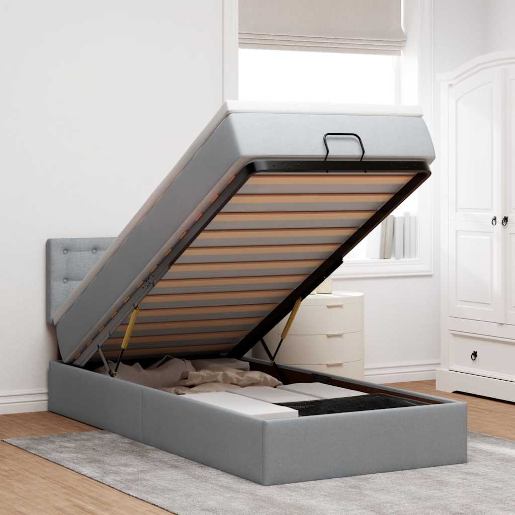 Lit ottoman avec matelas gris clair 90x200 cm tissu - XIOS