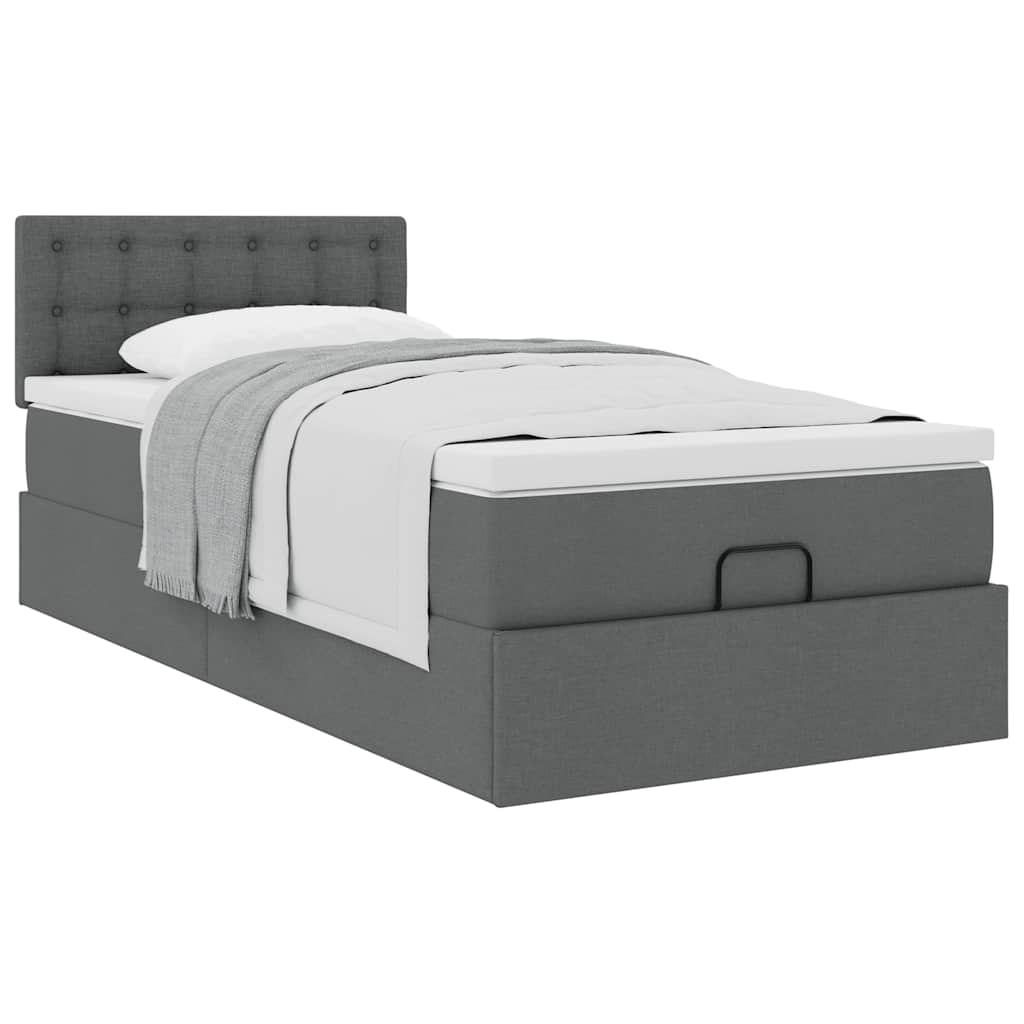 Lit ottoman avec matelas gris foncé 90x200 cm tissu - XIOS