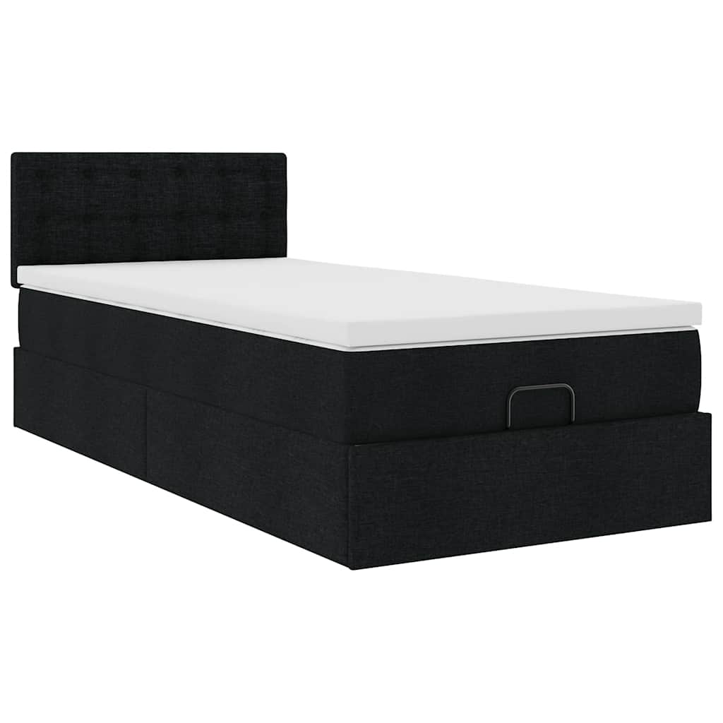Lit ottoman avec matelas noir 90x200 cm tissu - XIOS