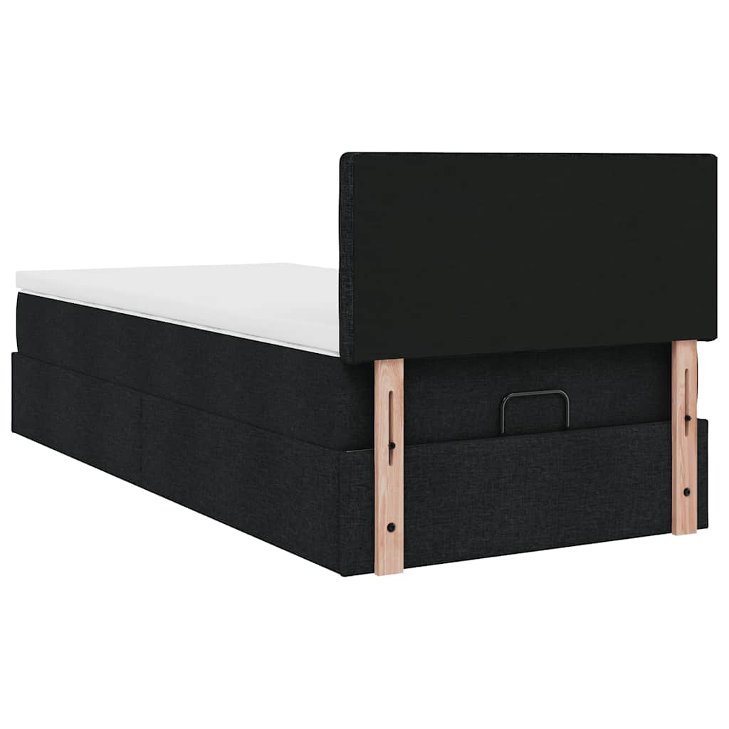 Lit ottoman avec matelas noir 90x200 cm tissu - XIOS