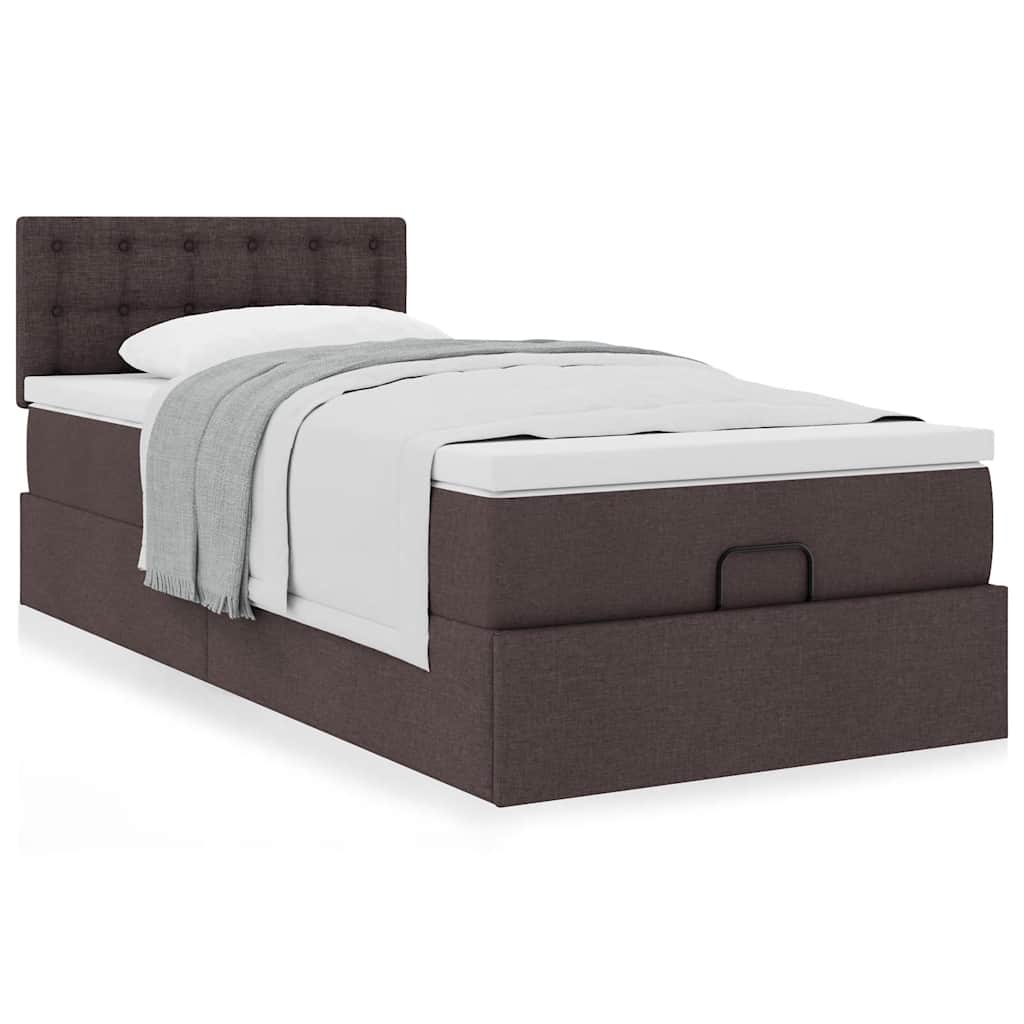 Lit ottoman avec matelas marron foncé 90x200 cm tissu - XIOS