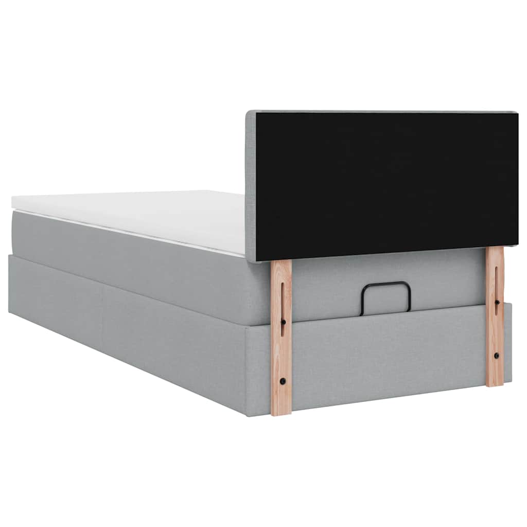 Lit ottoman avec matelas gris clair 100x200 cm tissu - XIOS