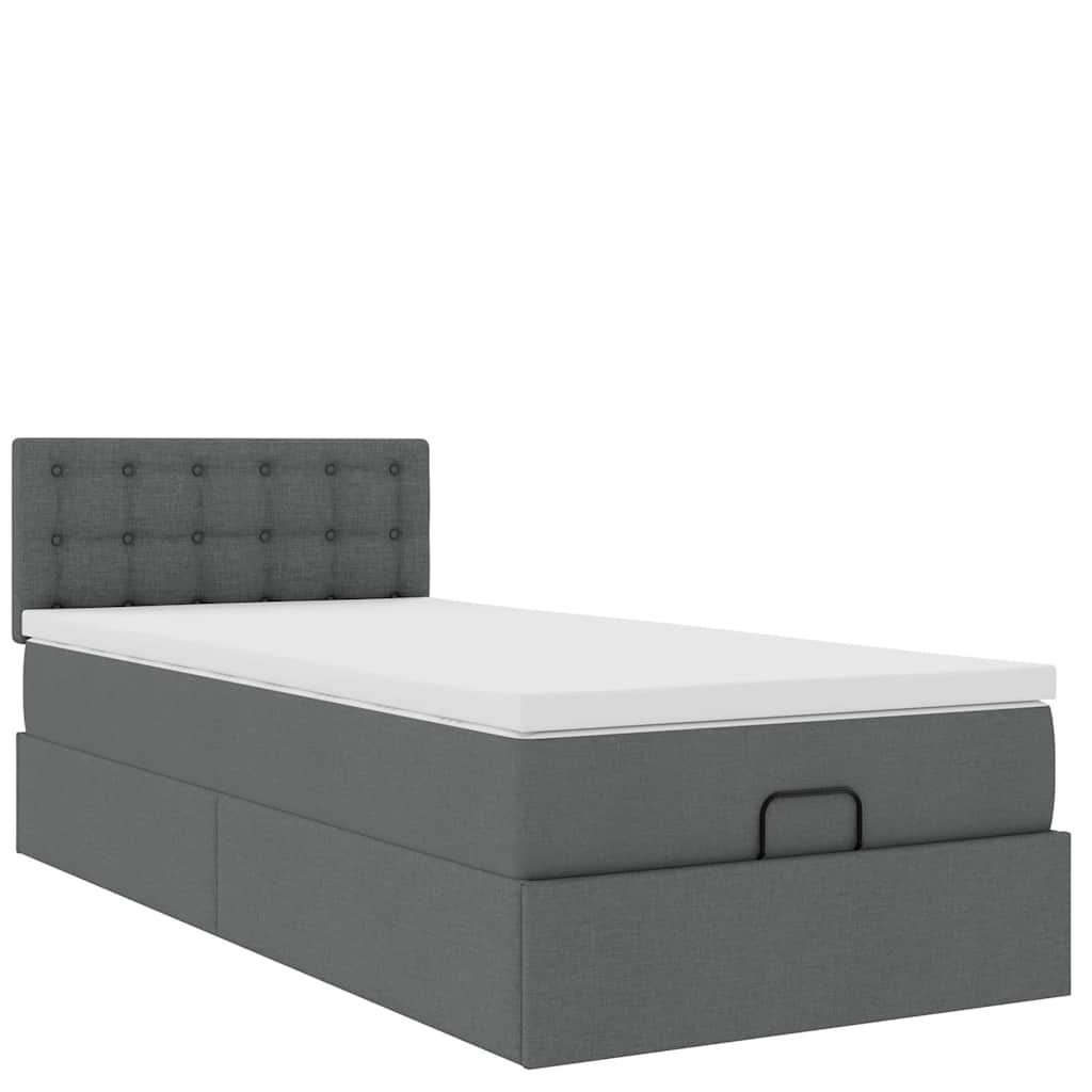 Cadre de lit ottoman avec matelas gris foncé 100x200 cm tissu - XIOS