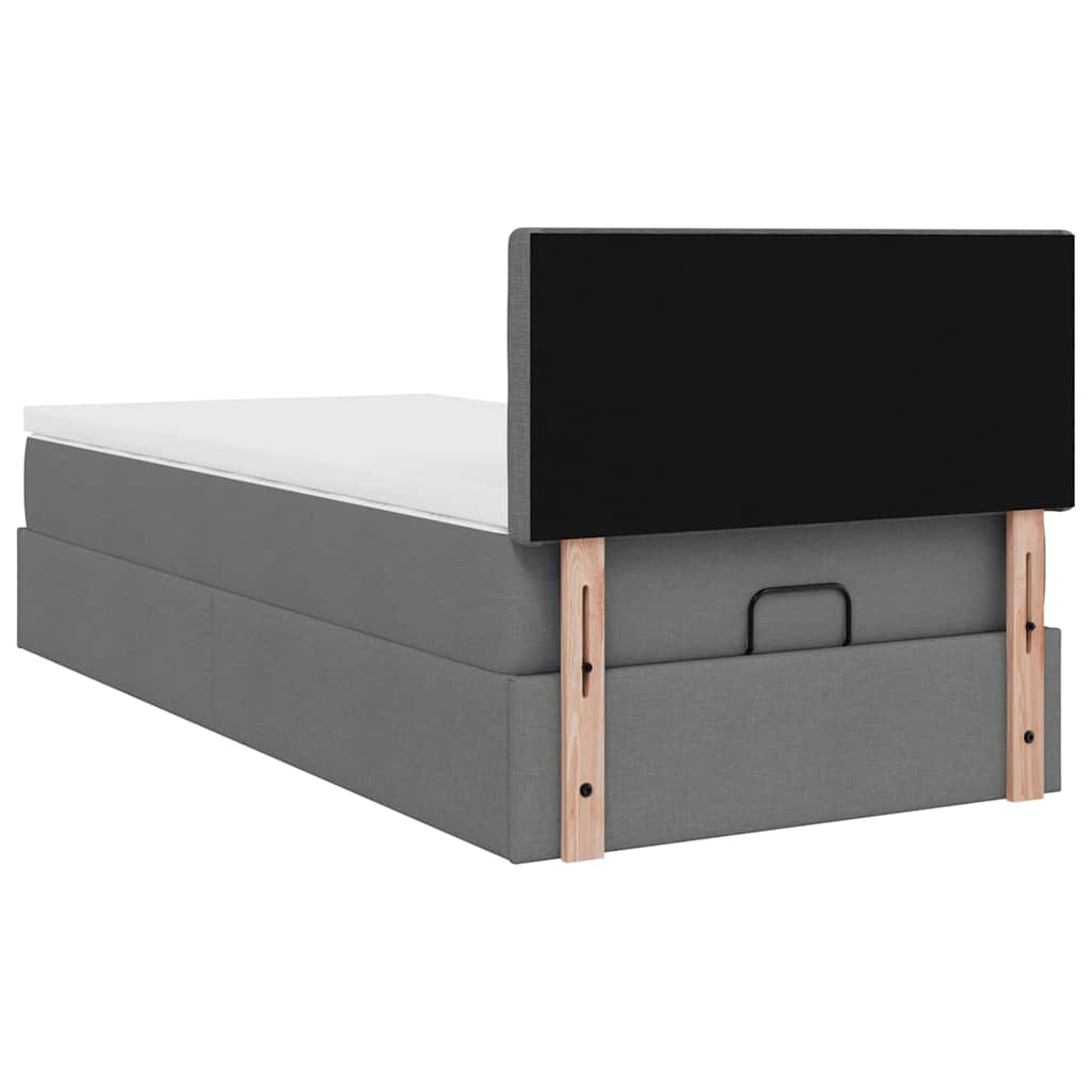 Cadre de lit ottoman avec matelas gris foncé 100x200 cm tissu - XIOS
