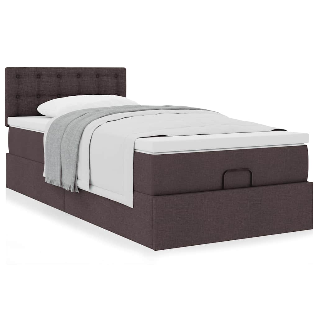 Lit ottoman avec matelas marron foncé 100x200 cm tissu - XIOS