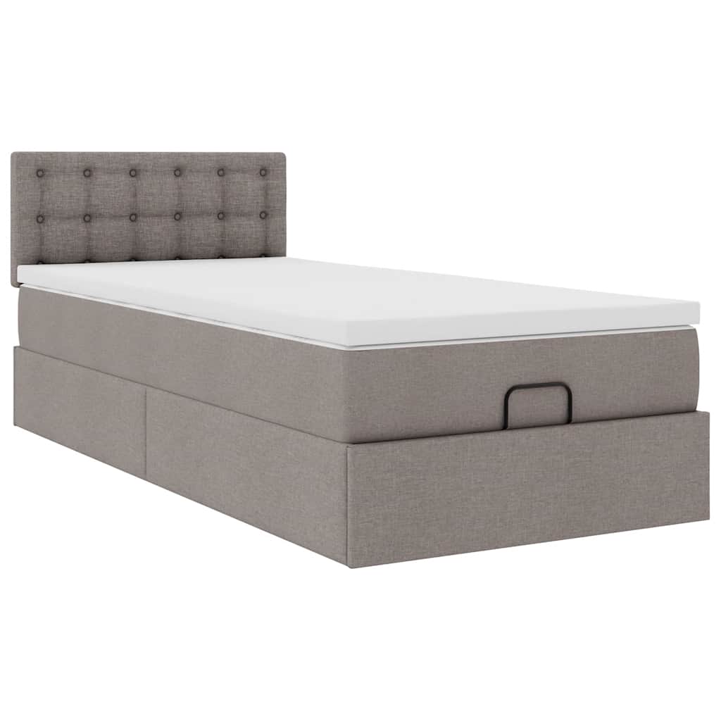 Lit ottoman avec matelas taupe 100x200 cm tissu